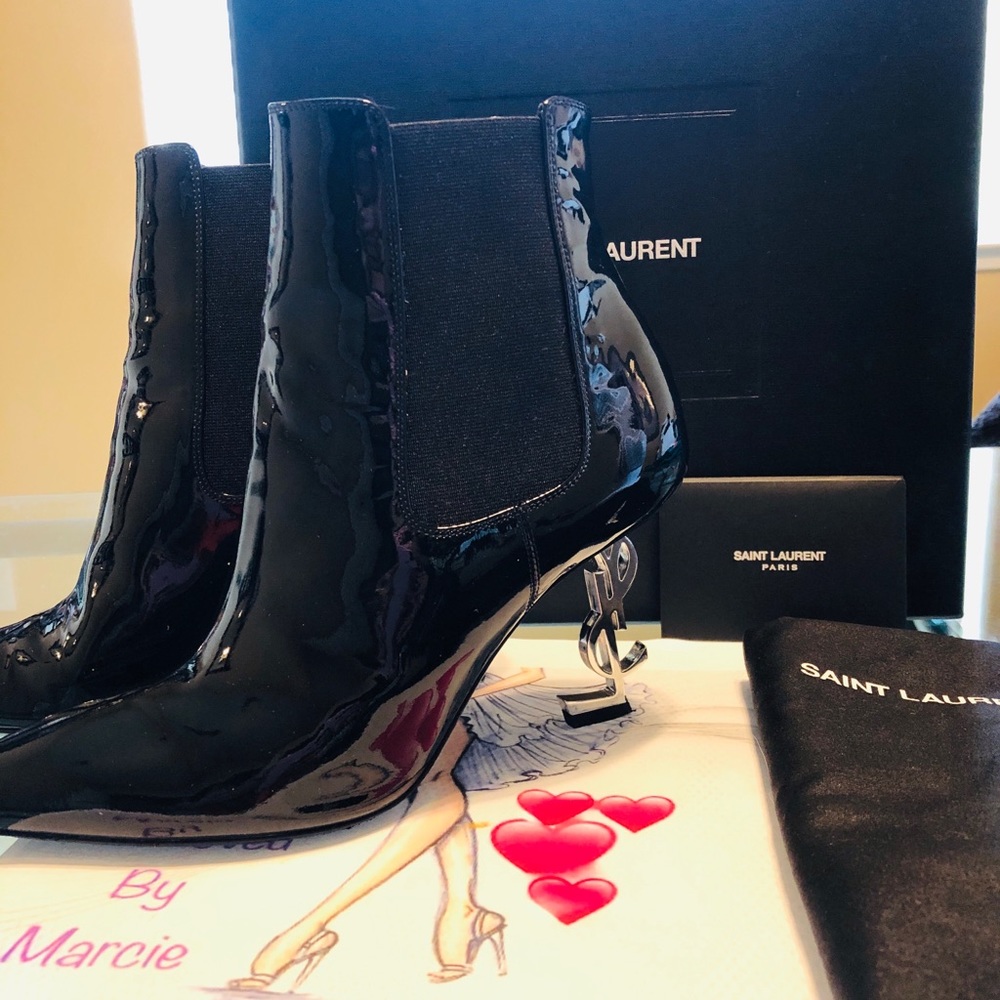 Saint Laurent opyum Logo Patent Leather bootie